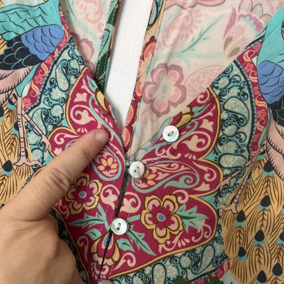 Spell Gypsy Romper L Boho Floral Lotus Kimono Peacock Belted Keyhole Festival - Picture 6 of 10